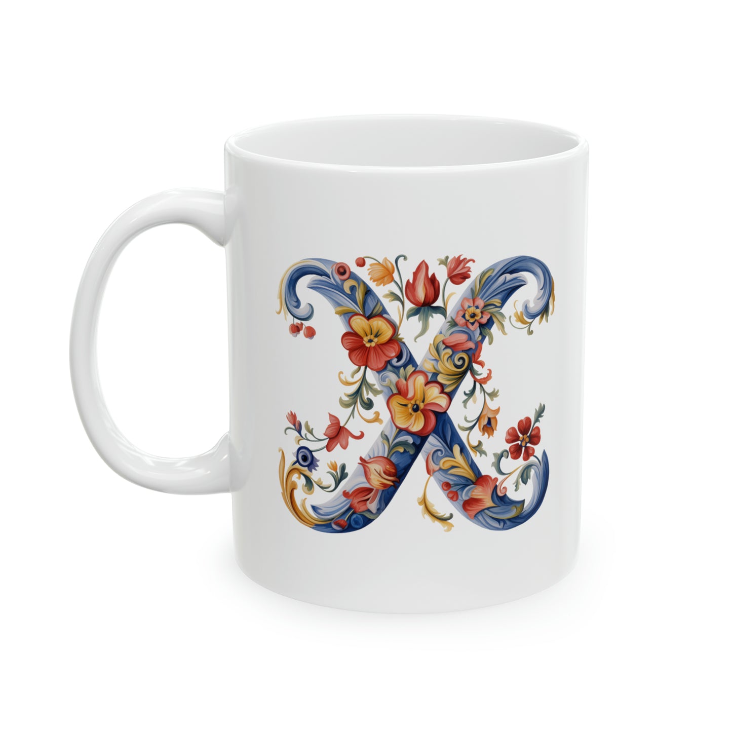 X Norwegian Rosemaling Mug Norway Alphabet Coffee Mug 11oz