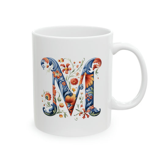 M Norwegian Rosemaling Mug Norway Alphabet Coffee Mug 11oz