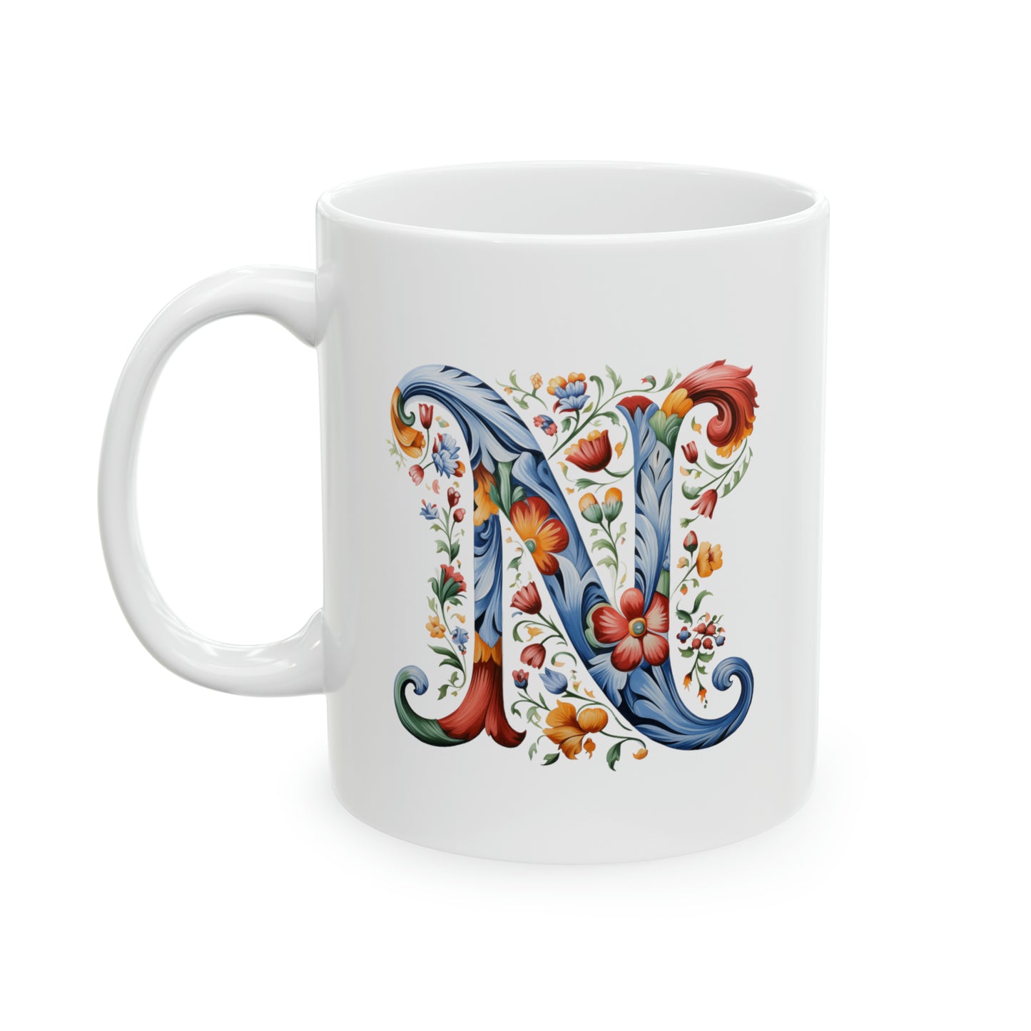 N Norwegian Rosemaling Mug Norway Alphabet Coffee Mug 11oz