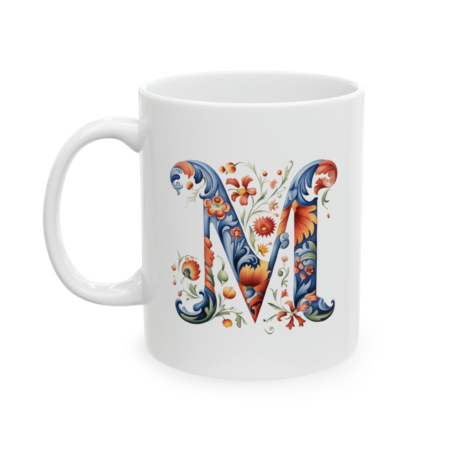 M Norwegian Rosemaling Mug Norway Alphabet Coffee Mug 11oz
