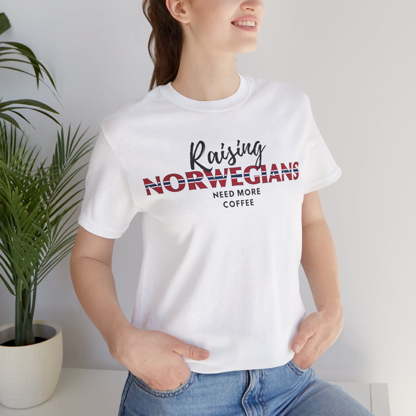 Raising Norwegians Need More Coffee Unisex Jersey Short Sleeve T-shirt Norwegian Parents Tee Norwegian Mother Shirt Norwegian Father Tshirt