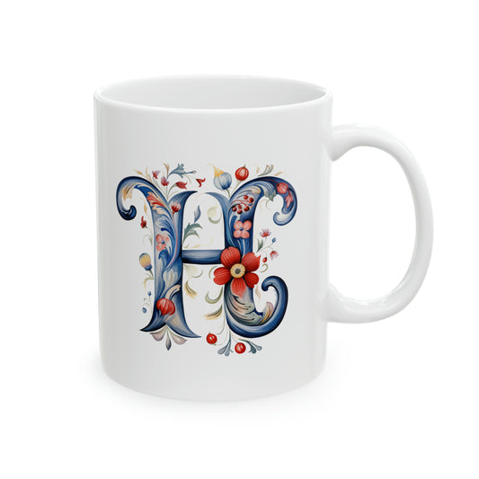 H Norwegian Rosemaling Mug Norway Alphabet Coffee Mug 11oz