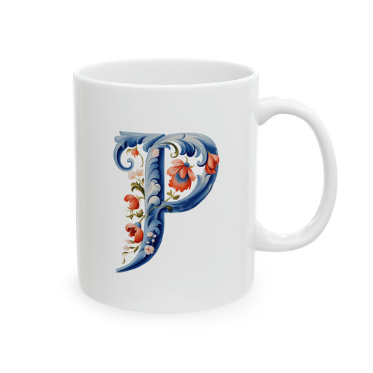 P Norwegian Rosemaling Mug Norway Alphabet Coffee Mug 11oz