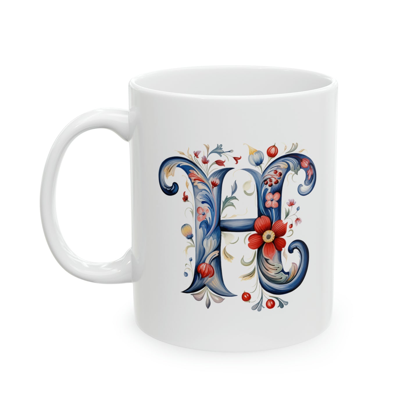 H Norwegian Rosemaling Mug Norway Alphabet Coffee Mug 11oz