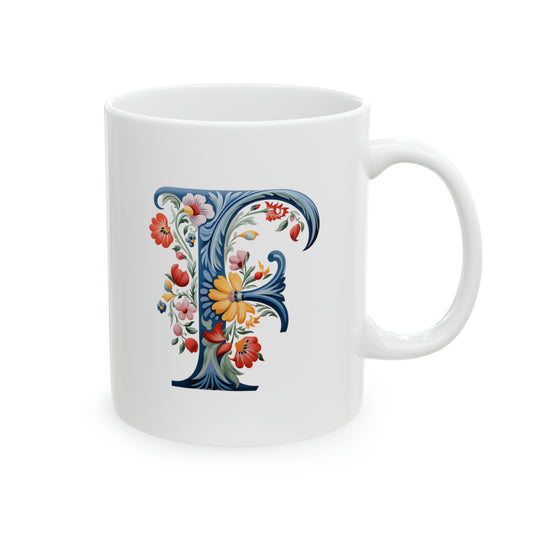 F Norwegian Rosemaling Mug Norway Alphabet Coffee Mug 11oz