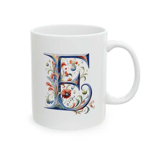 E Norwegian Rosemaling Mug Norway Alphabet Coffee Mug 11oz