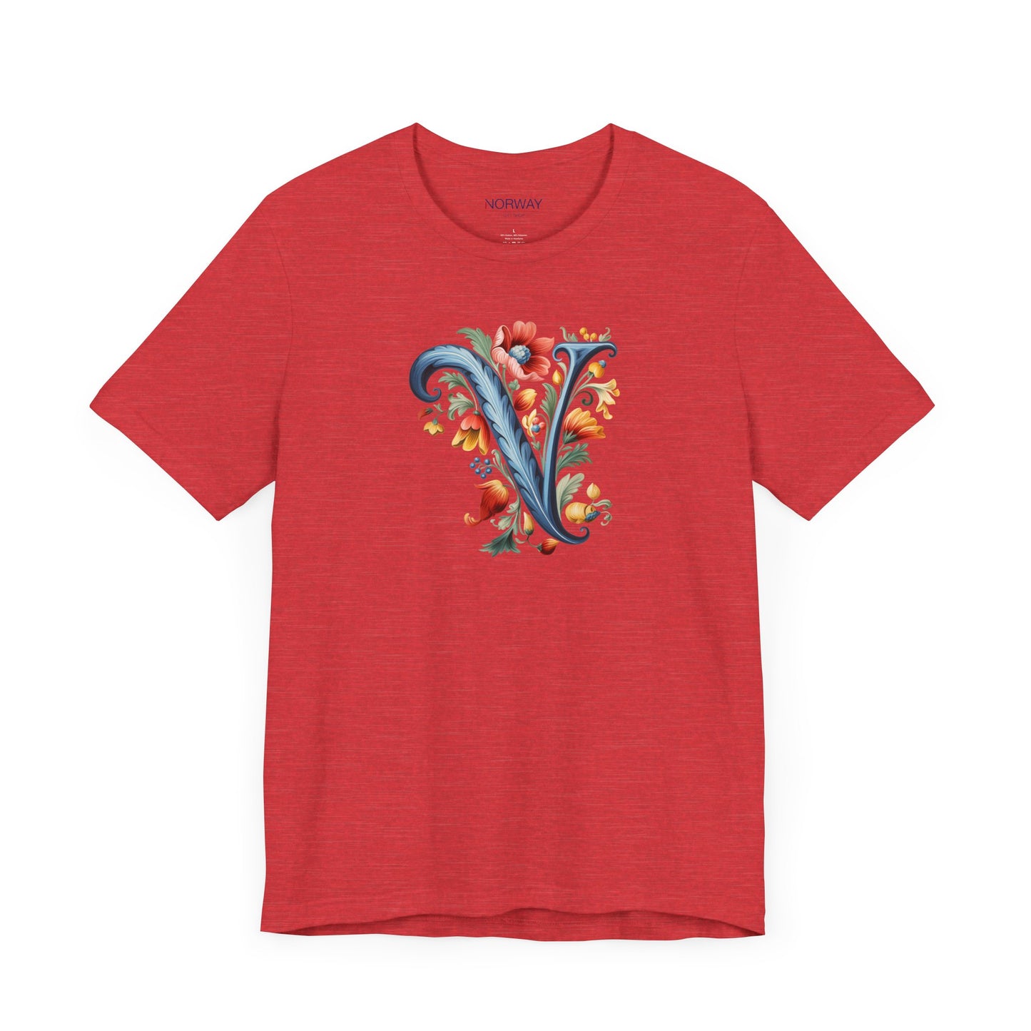 V Monogram T-Shirt β Rosemaling Norwegian Letter Tee