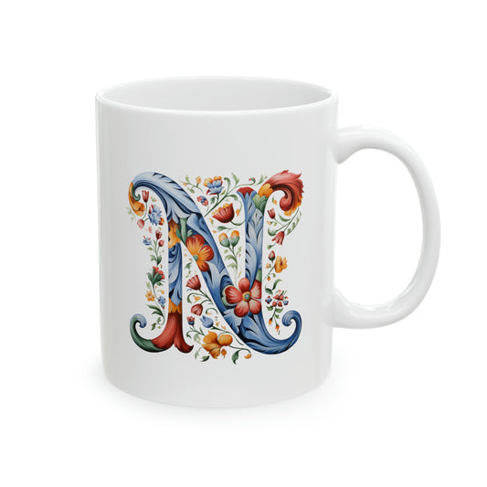 N Norwegian Rosemaling Mug Norway Alphabet Coffee Mug 11oz