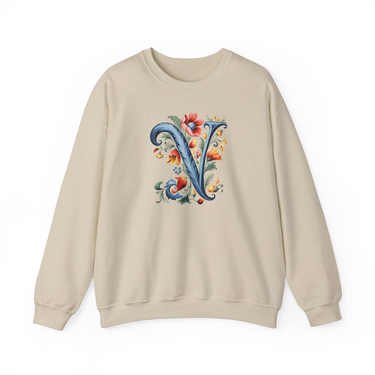 Monogram V Sweatshirt Norwegian Rosemaling Letter V Monogram Sweatshirt