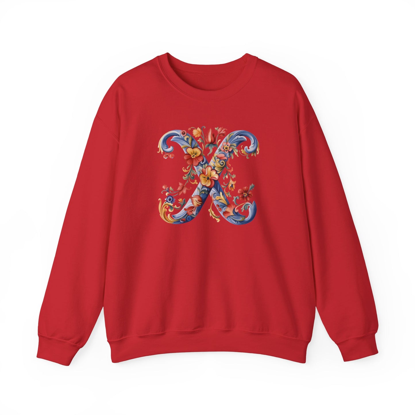 Monogram X Sweatshirt Norwegian Rosemaling Letter X Monogram Sweatshirt