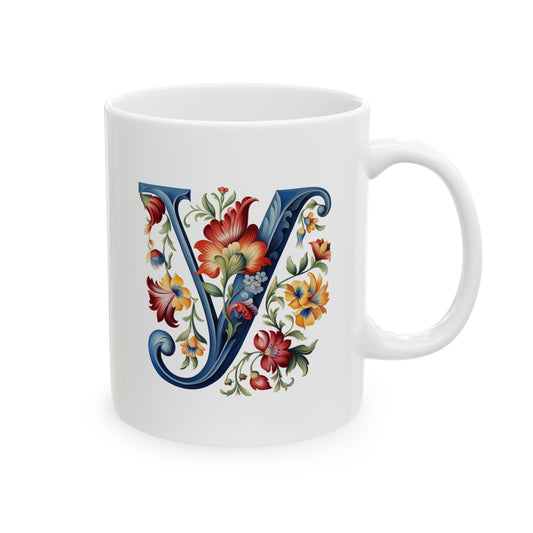 Y Norwegian Rosemaling Mug Norway Alphabet Coffee Mug 11oz