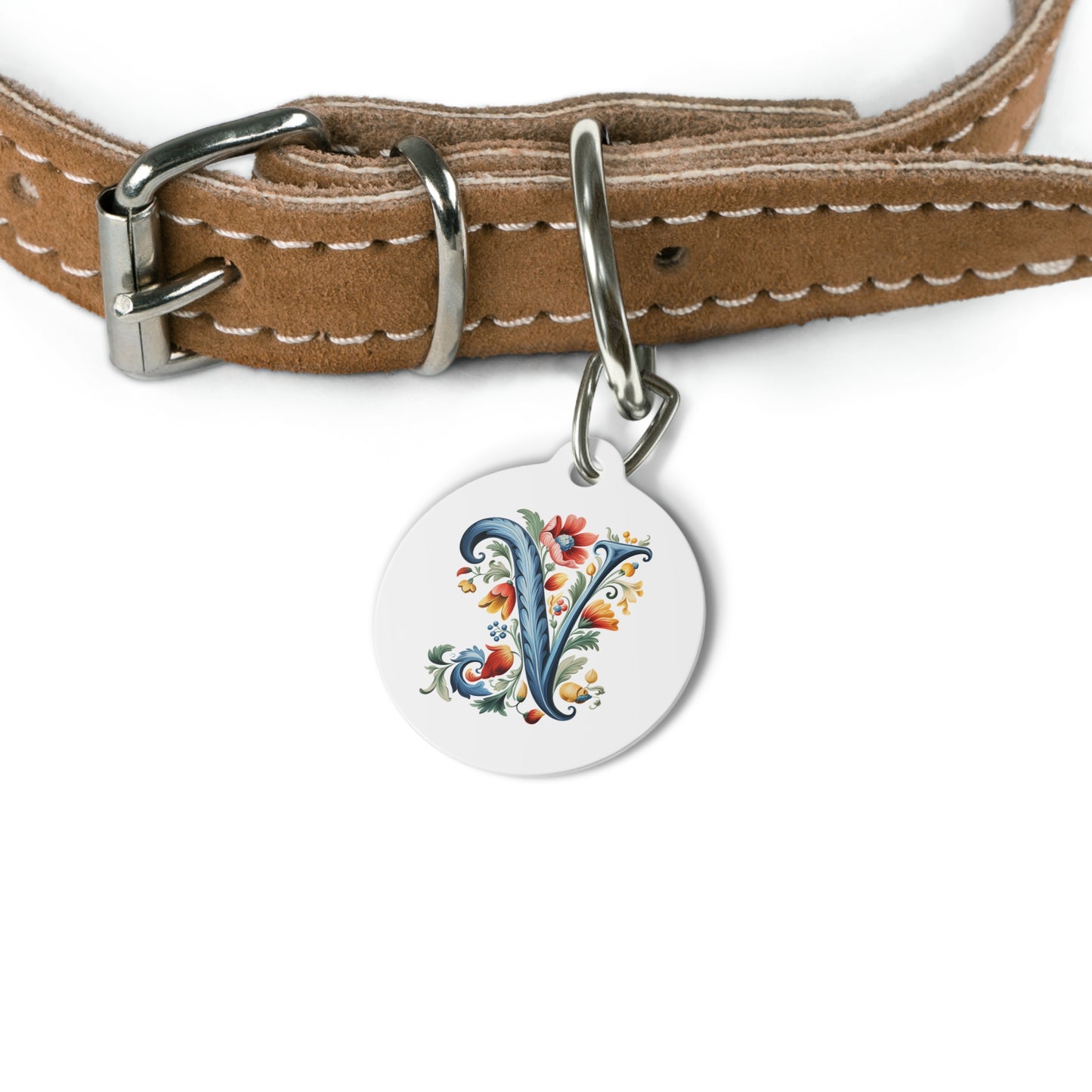 V Rosemaling Alphabet Pet Tag Rosemaling Norwegian Personalized Pet Tag