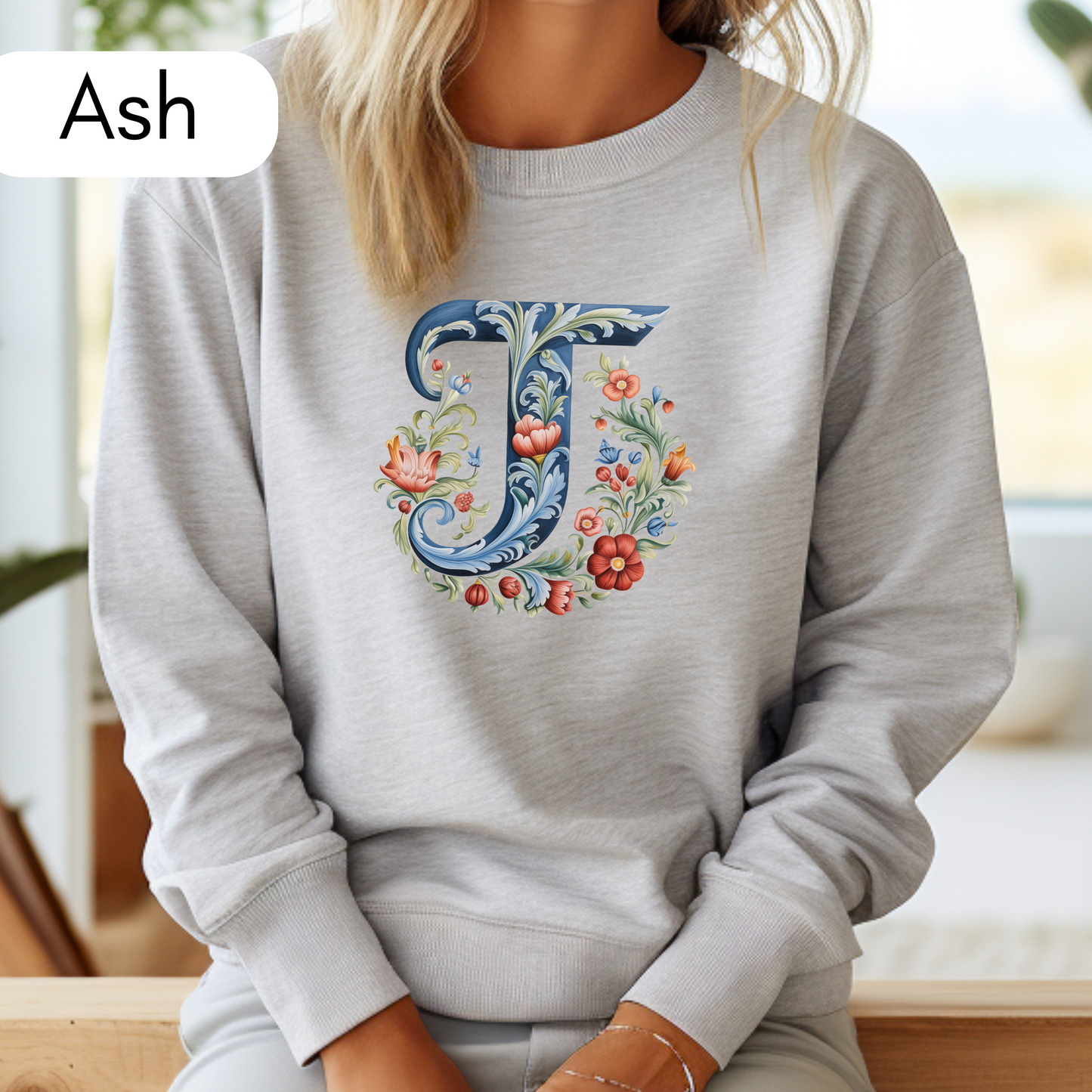 Monogram T Sweatshirt Norwegian Rosemaling Letter T Monogram Sweatshirt