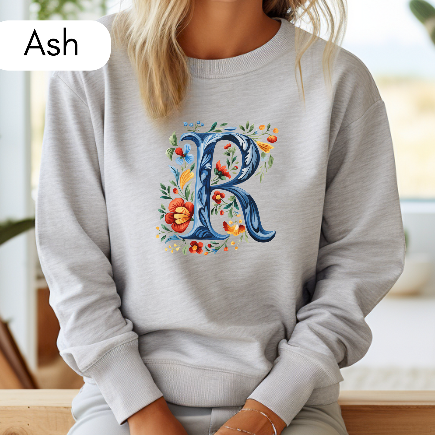 Monogram R Sweatshirt Norwegian Rosemaling Letter R Monogram Sweatshirt