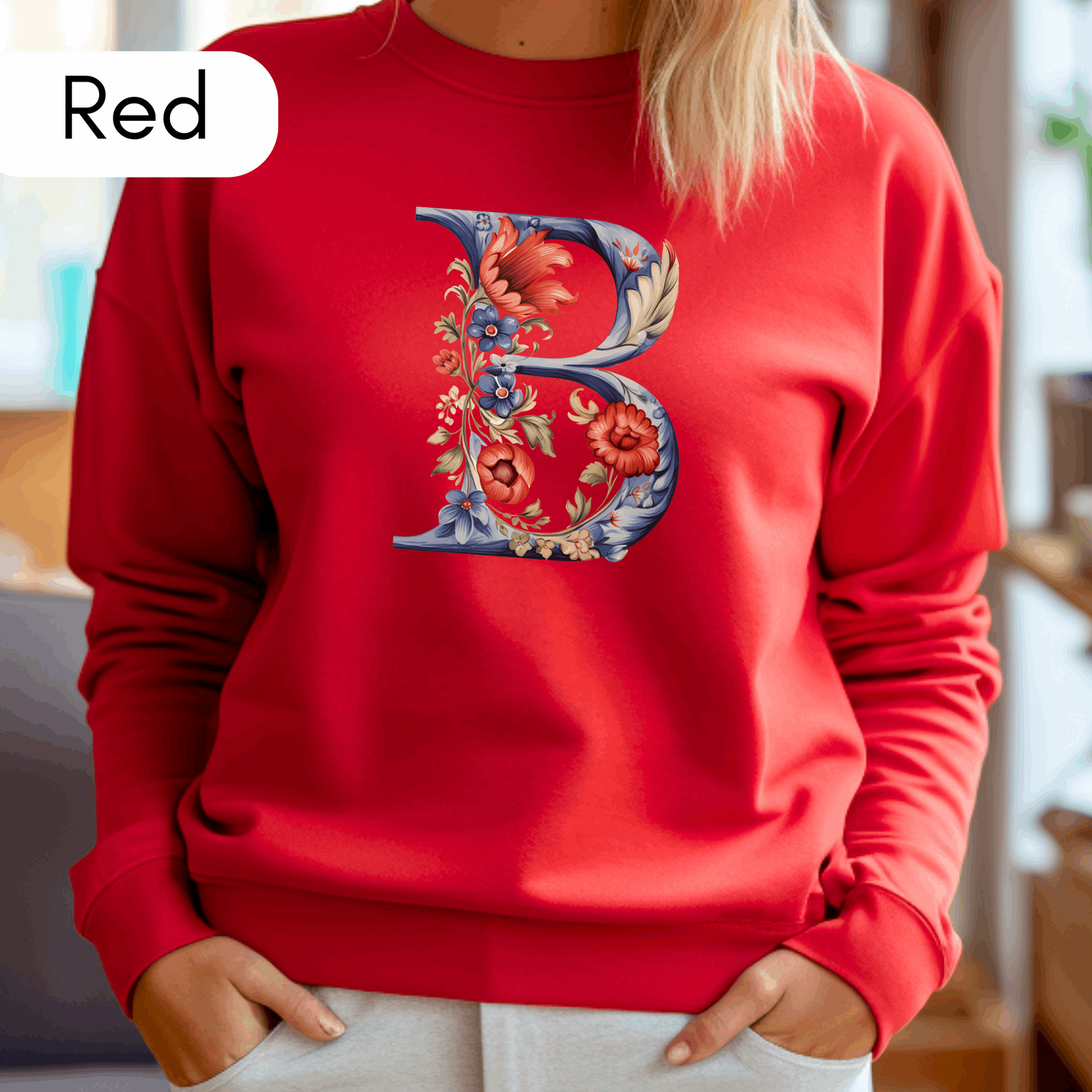 Monogram B Sweatshirt Norwegian Rosemaling Letter B Monogram Sweatshirt