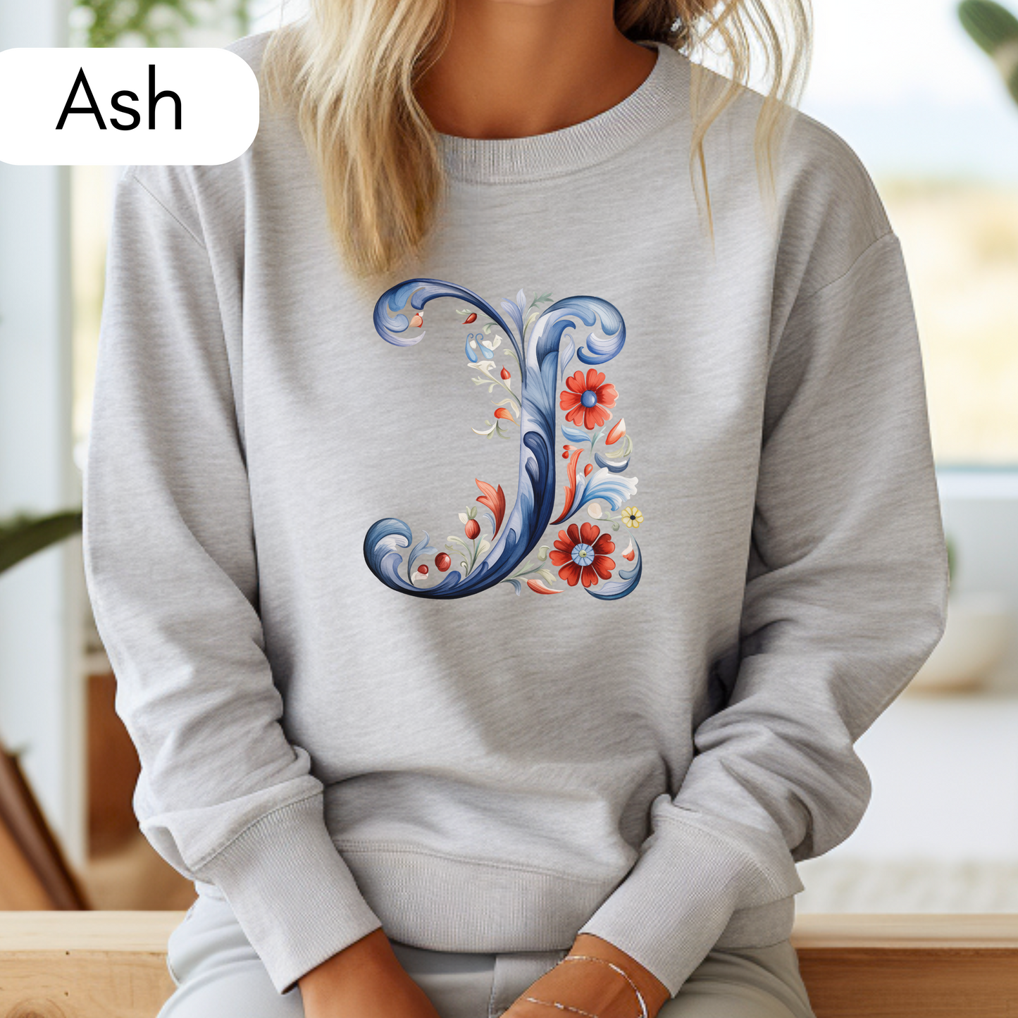 Monogram J Sweatshirt Norwegian Rosemaling Letter J Monogram Sweatshirt