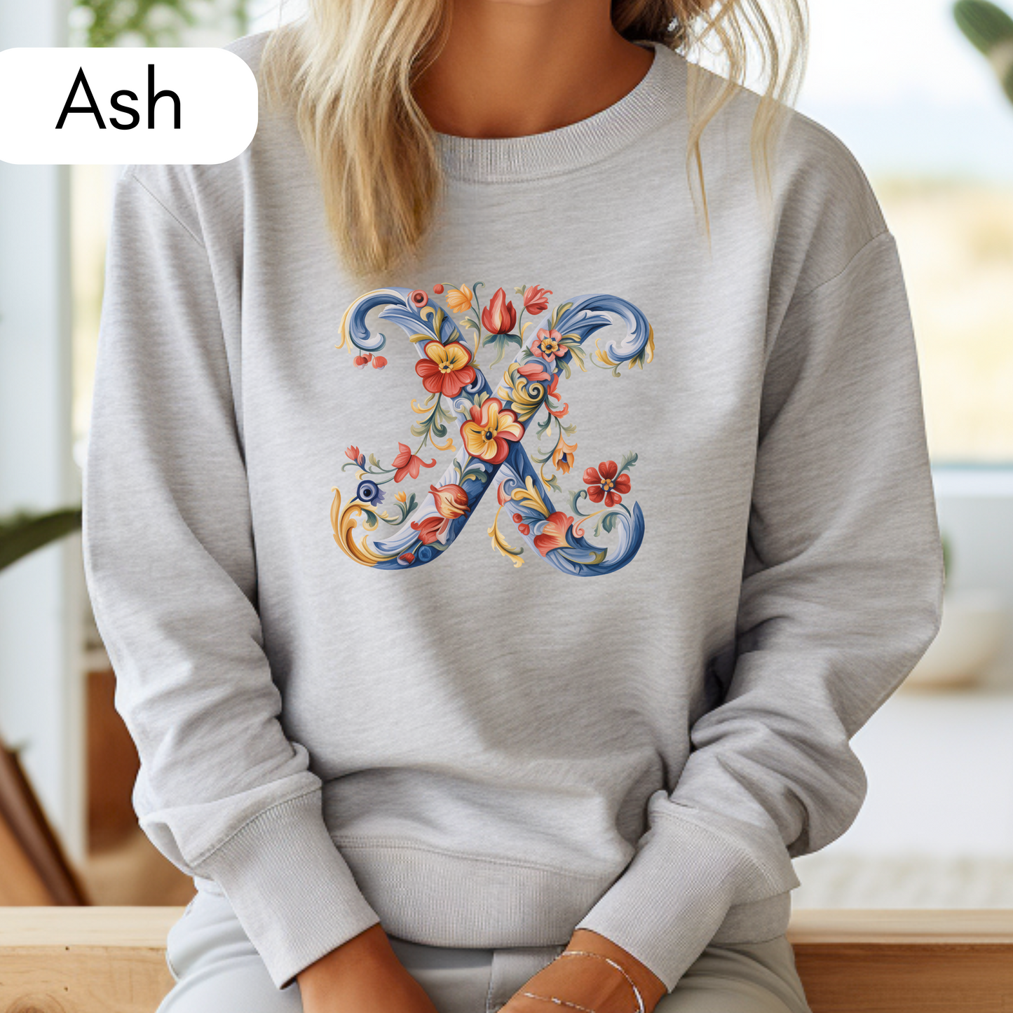 Monogram X Sweatshirt Norwegian Rosemaling Letter X Monogram Sweatshirt