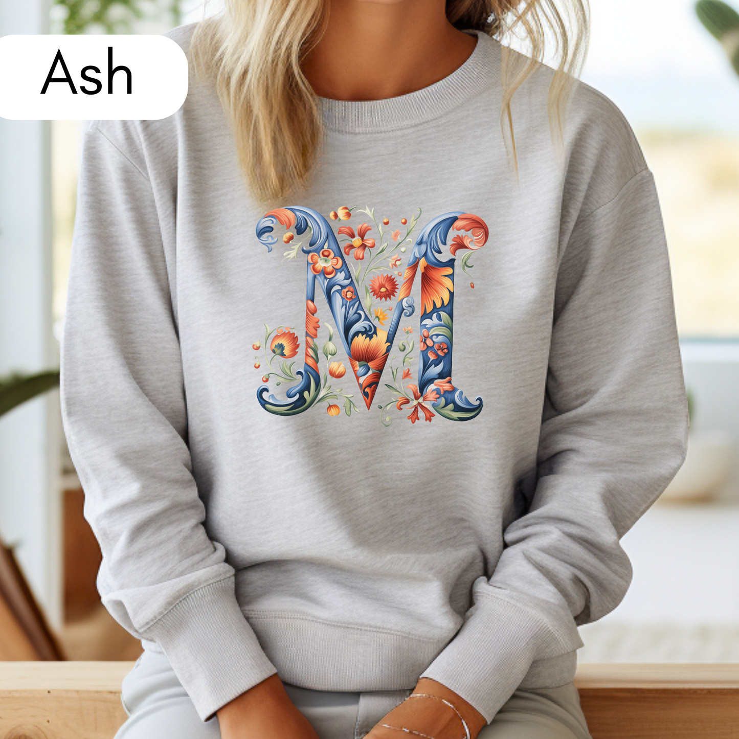 Monogram M Sweatshirt Norwegian Rosemaling Letter M Monogram Sweatshirt