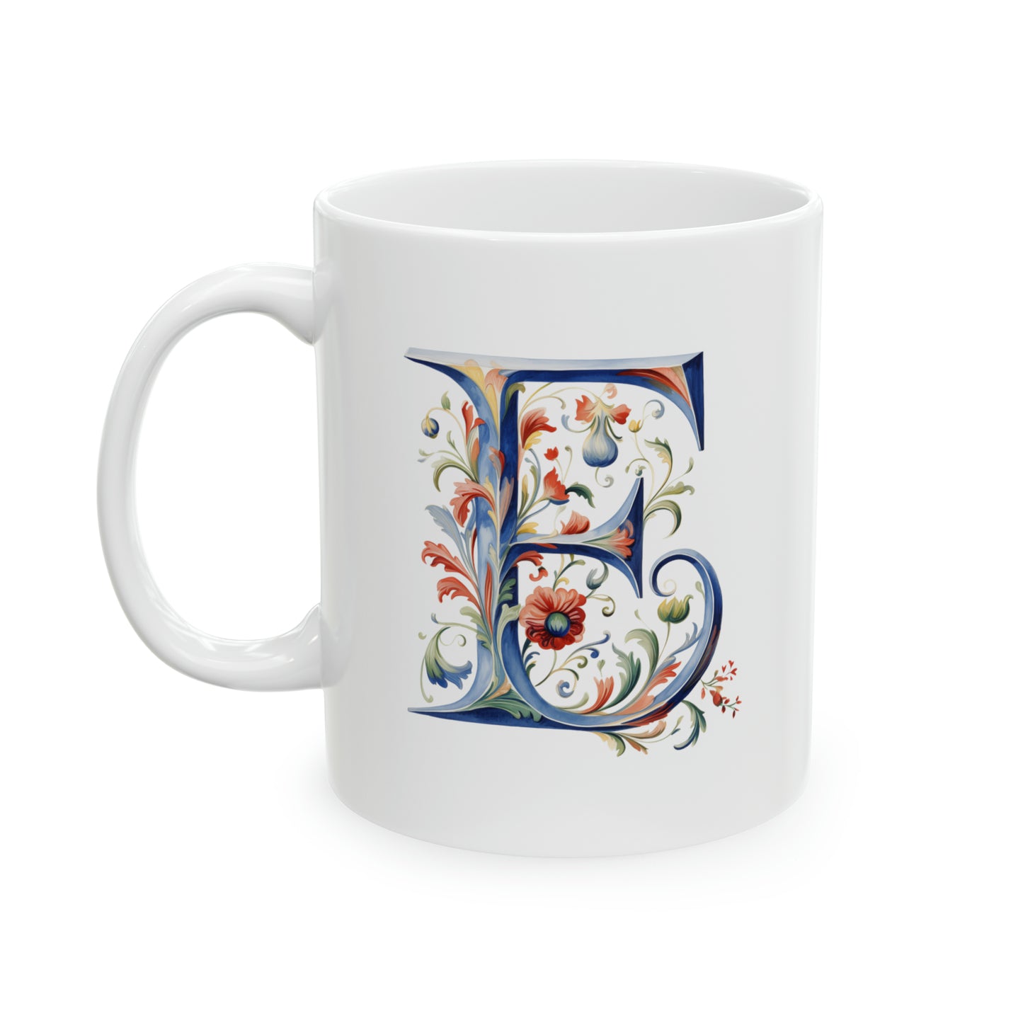 E Norwegian Rosemaling Mug Norway Alphabet Coffee Mug 11oz