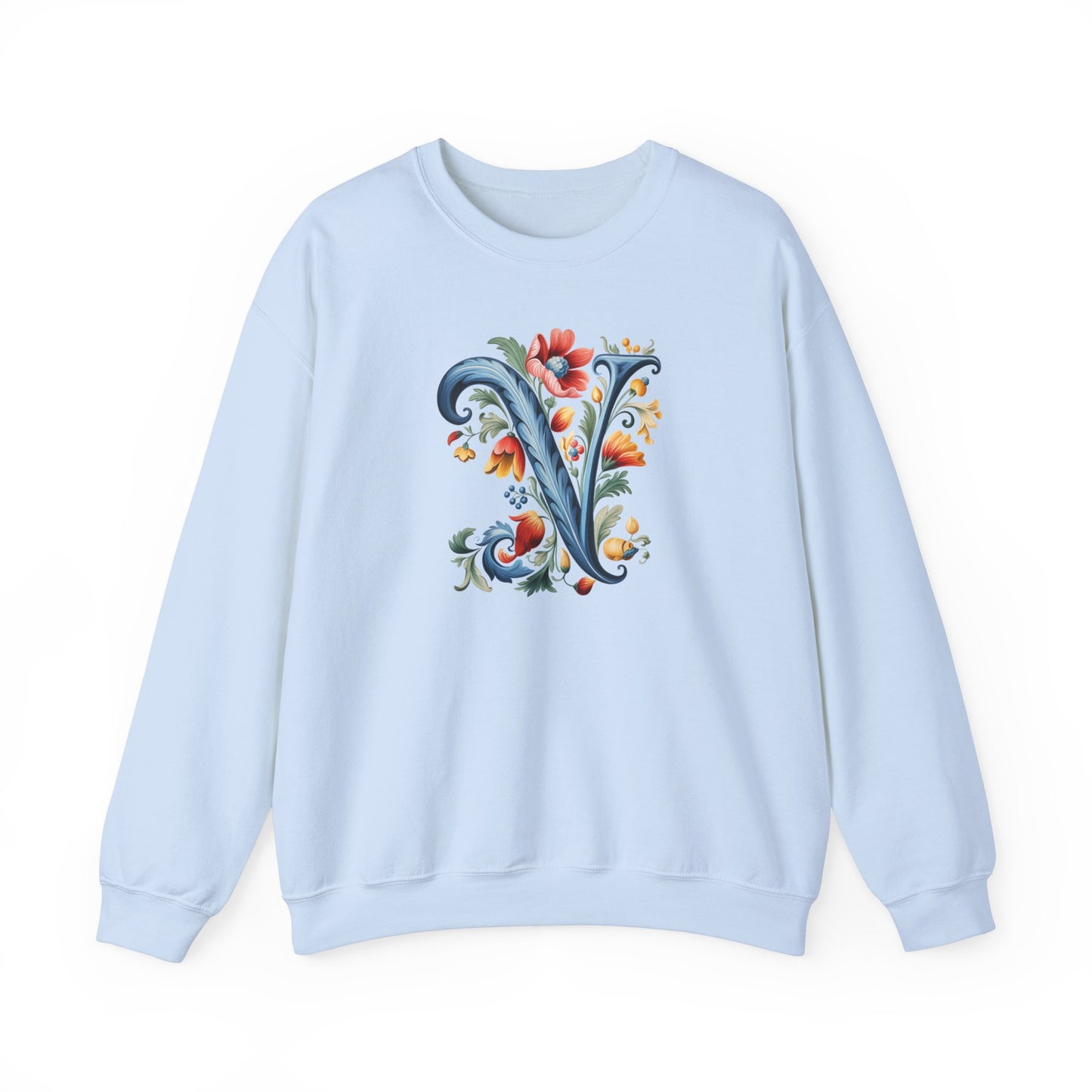 Monogram V Sweatshirt Norwegian Rosemaling Letter V Monogram Sweatshirt