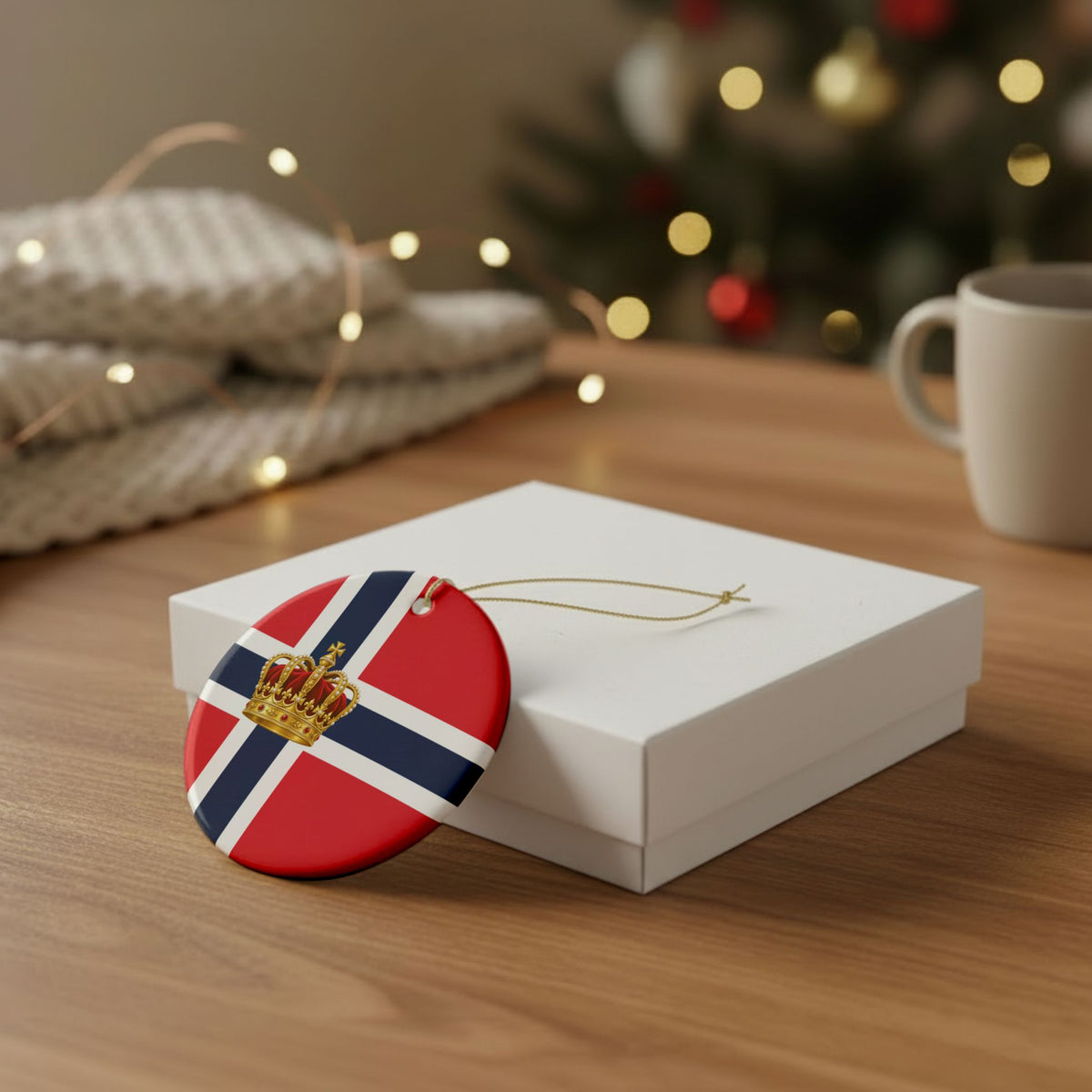 King Harald V Memorial Ornament – Norwegian Flag Ceramic Christmas Ornament