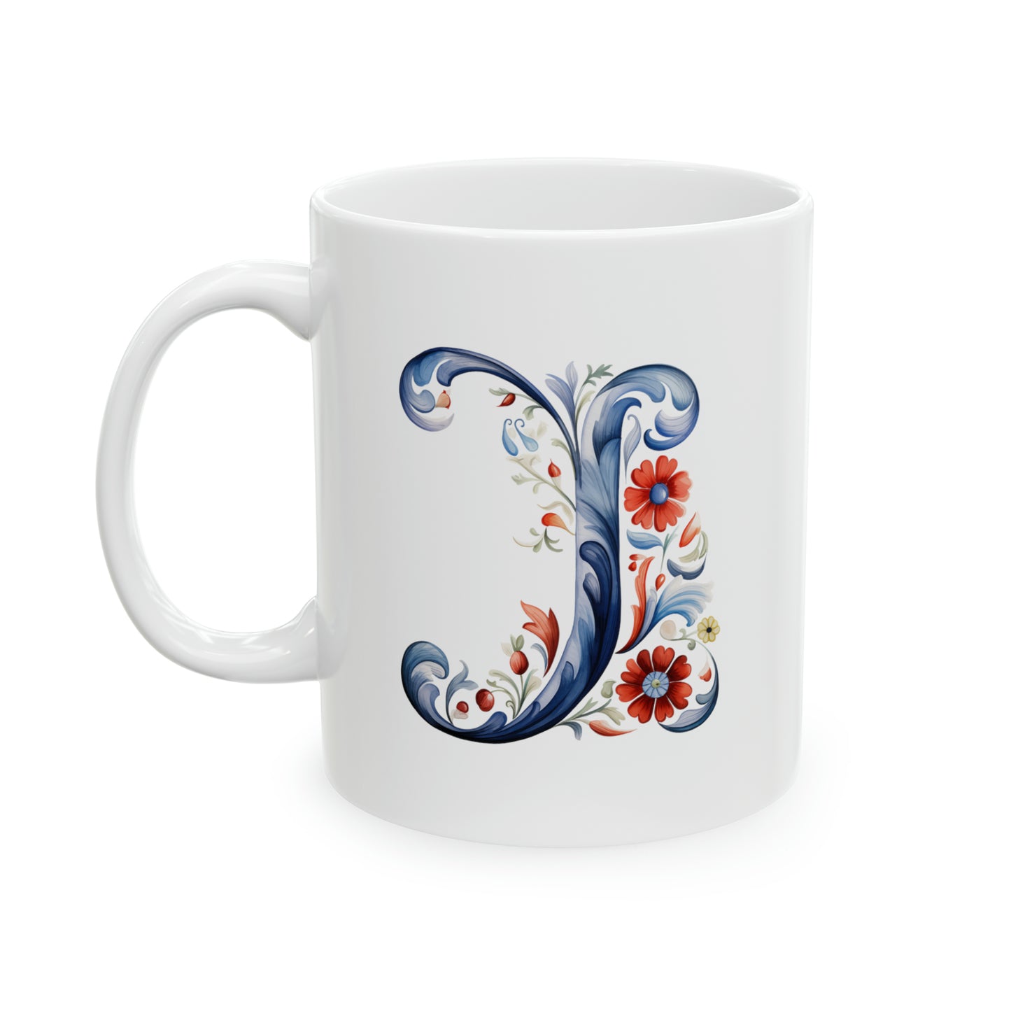 J Norwegian Rosemaling Mug Norway Alphabet Coffee Mug 11oz