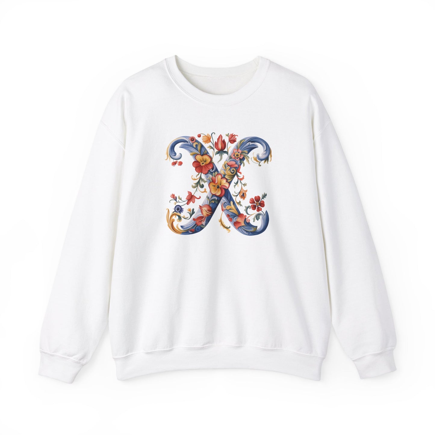 Monogram X Sweatshirt Norwegian Rosemaling Letter X Monogram Sweatshirt