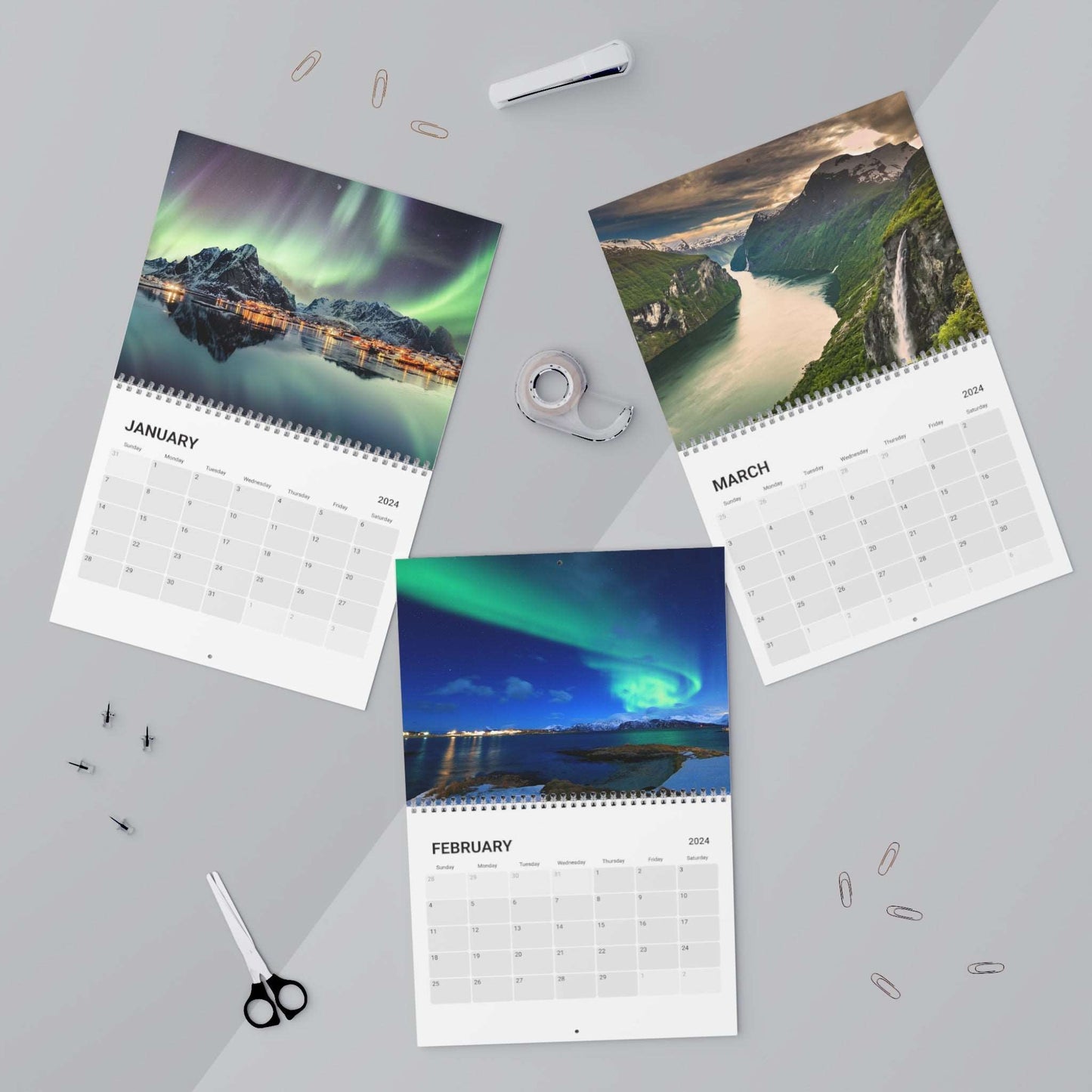 Calendar (2024) Norway Wall Calendar Norway Calendar Northern Lights Calendar Fjords Mountains Norwegian Calendar Norwegian Norway Gift