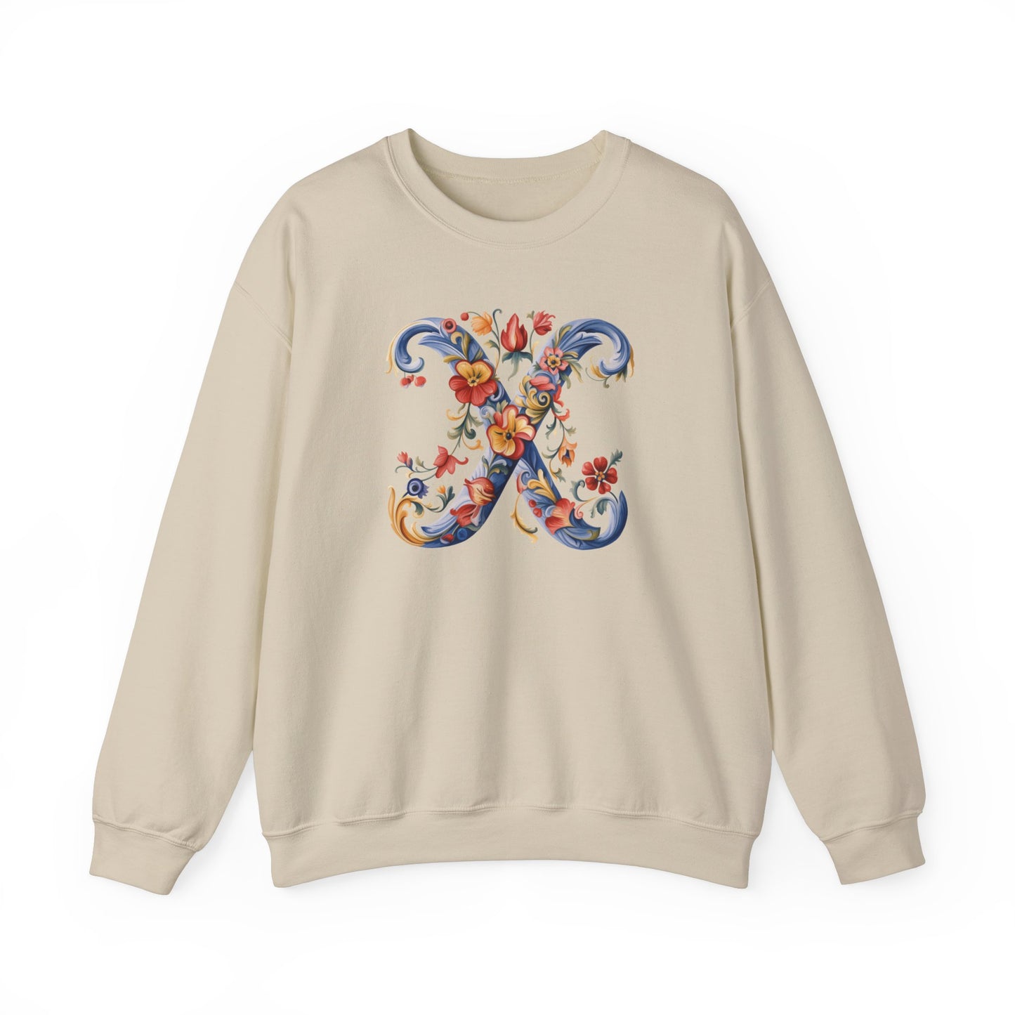 Monogram X Sweatshirt Norwegian Rosemaling Letter X Monogram Sweatshirt