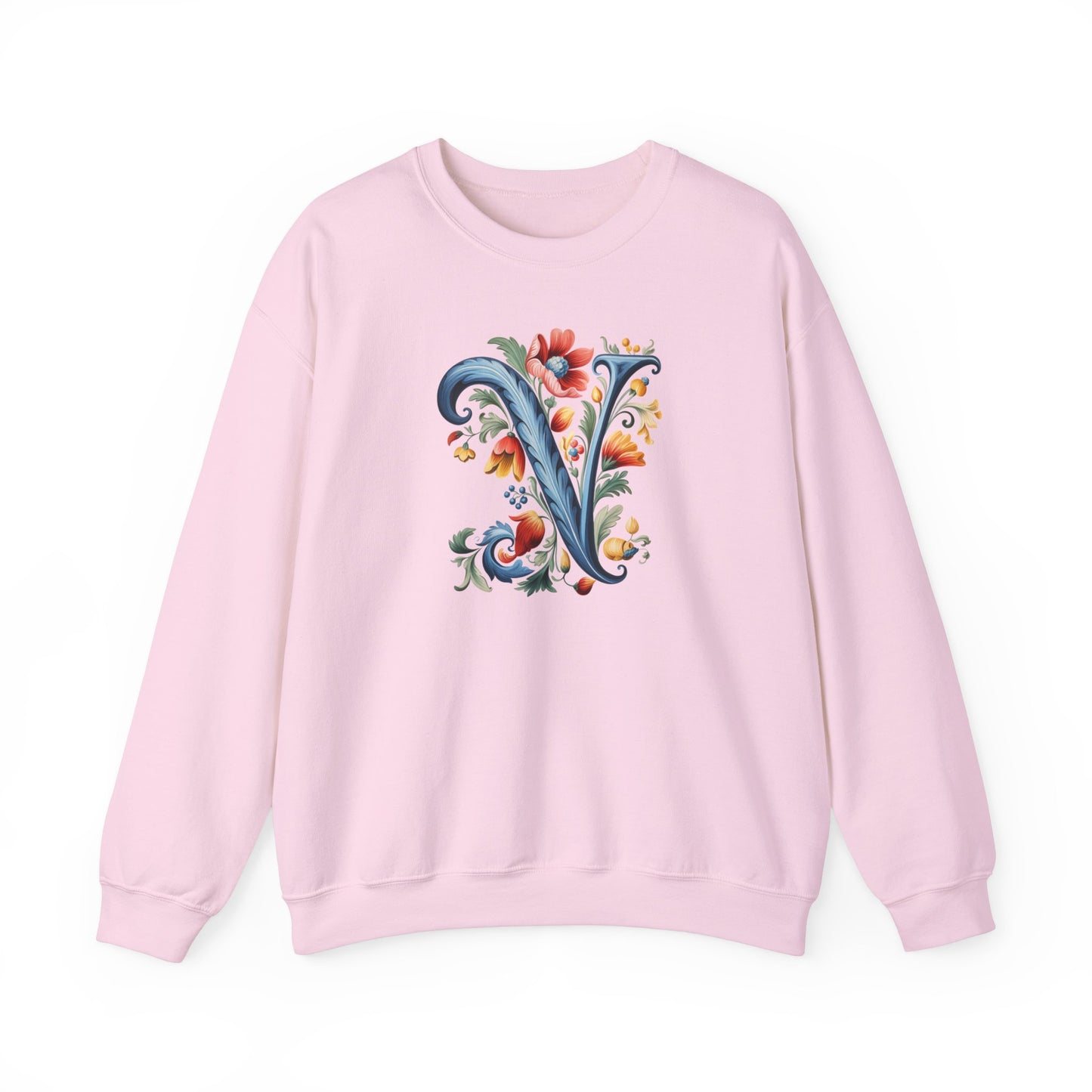 Monogram V Sweatshirt Norwegian Rosemaling Letter V Monogram Sweatshirt