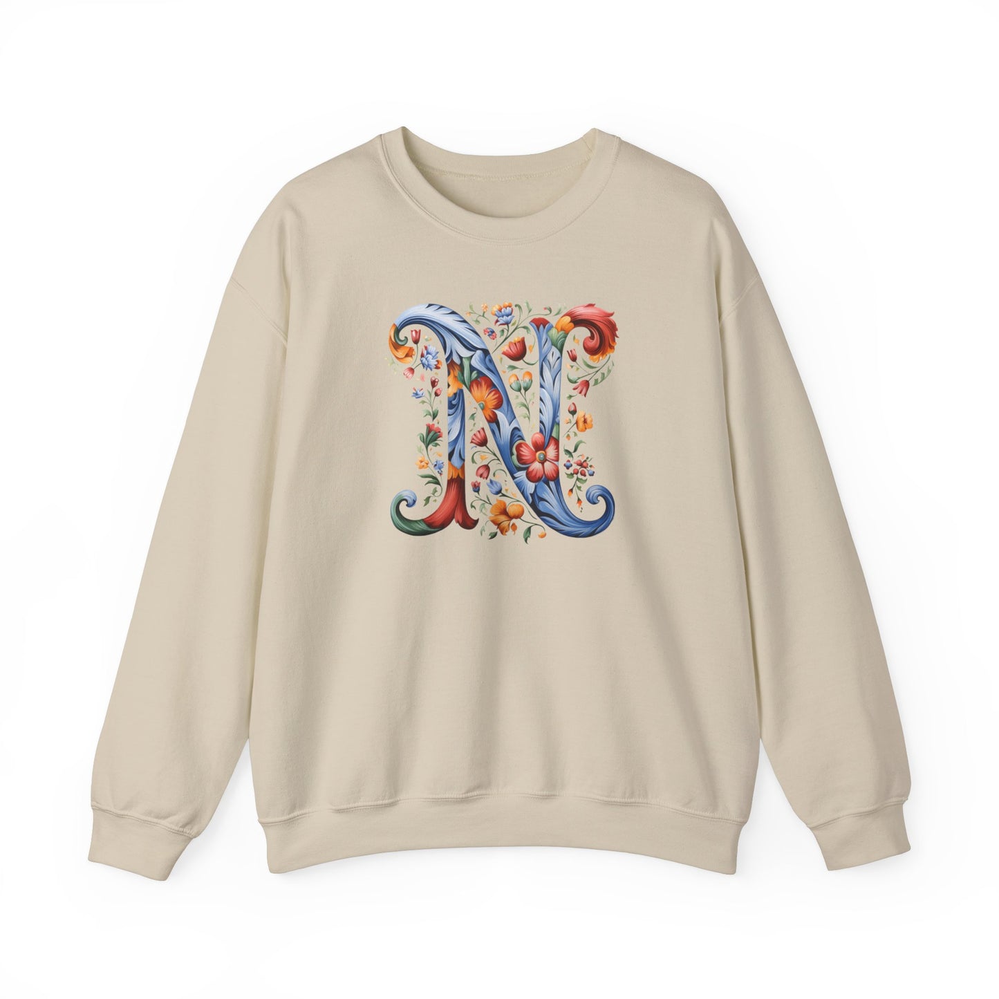 Monogram N Sweatshirt Norwegian Rosemaling Letter N Monogram Sweatshirt