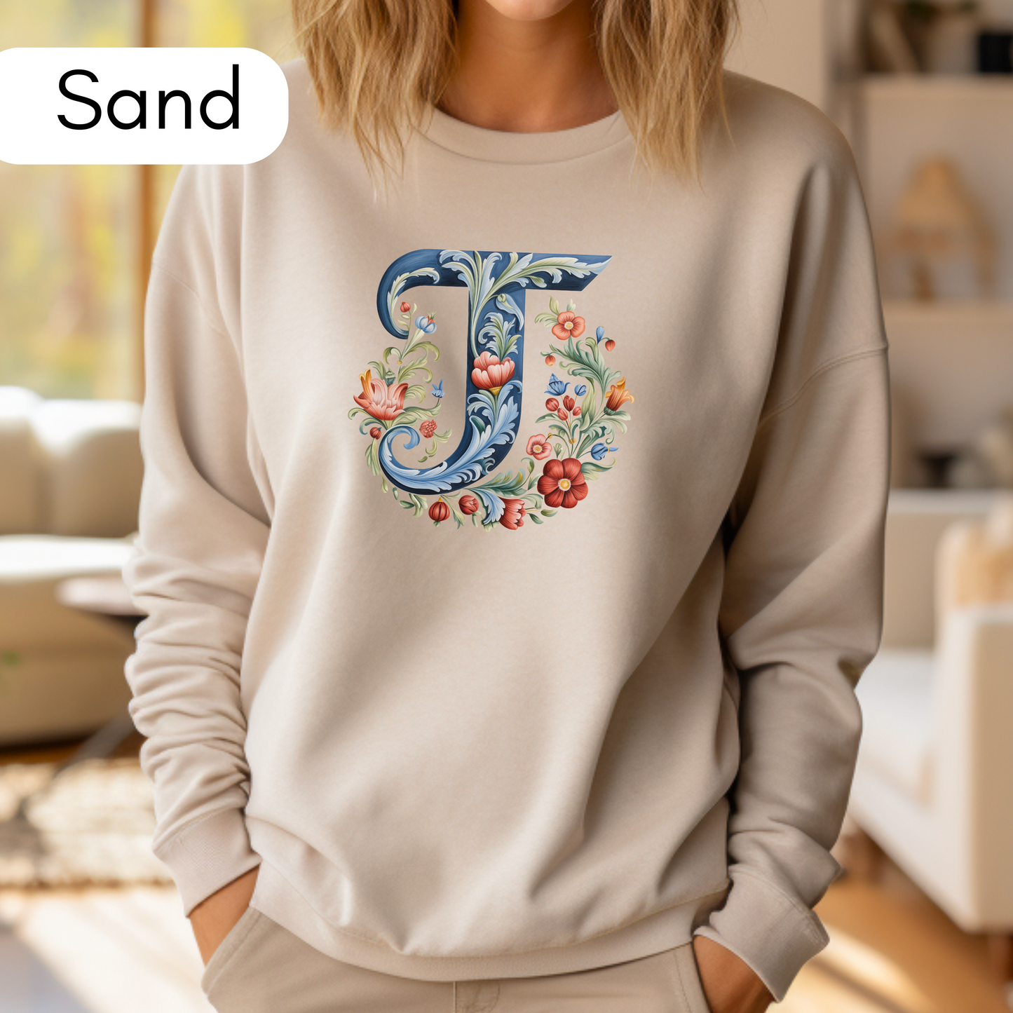 Monogram T Sweatshirt Norwegian Rosemaling Letter T Monogram Sweatshirt