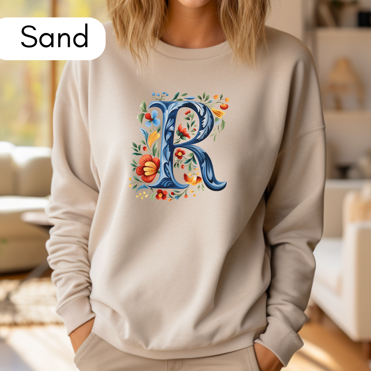 Monogram R Sweatshirt Norwegian Rosemaling Letter R Monogram Sweatshirt