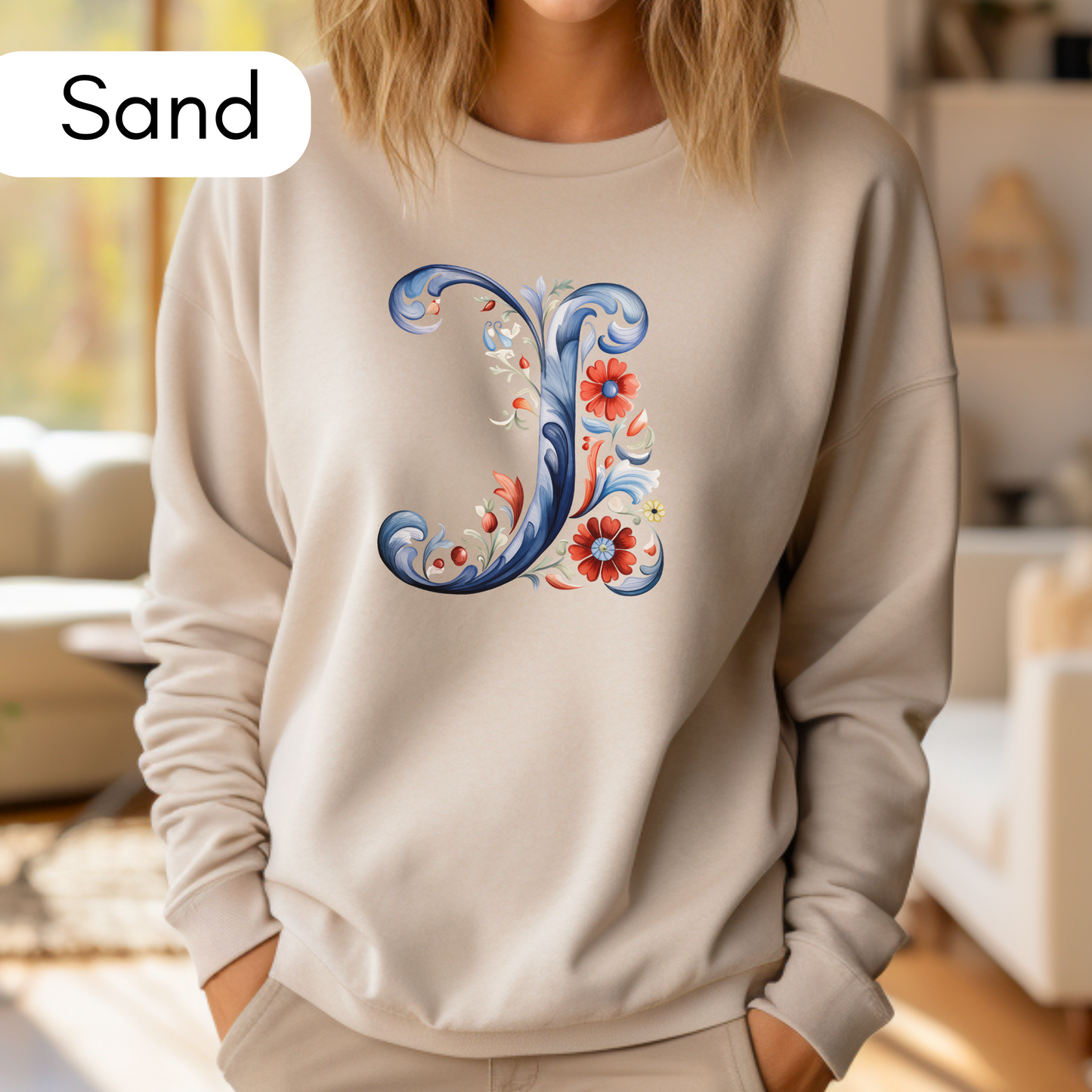 Monogram J Sweatshirt Norwegian Rosemaling Letter J Monogram Sweatshirt