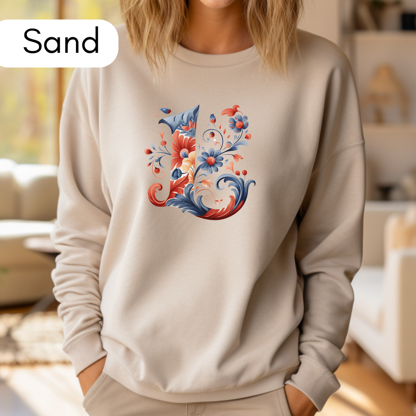 Monogram L Sweatshirt Norwegian Rosemaling Letter L Monogram Sweatshirt