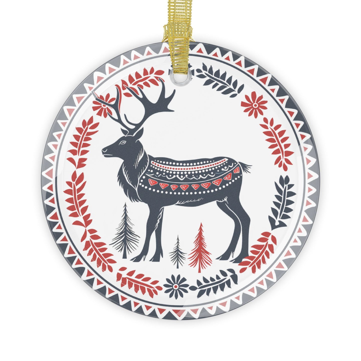 Norwegian Glass Christmas Ornament Nordic Reindeer Design, Beveled Glass, Elegant Holiday Decor Gift