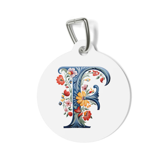 F Rosemaling Alphabet Pet Tag Rosemaling Norwegian Personalized Pet Tag