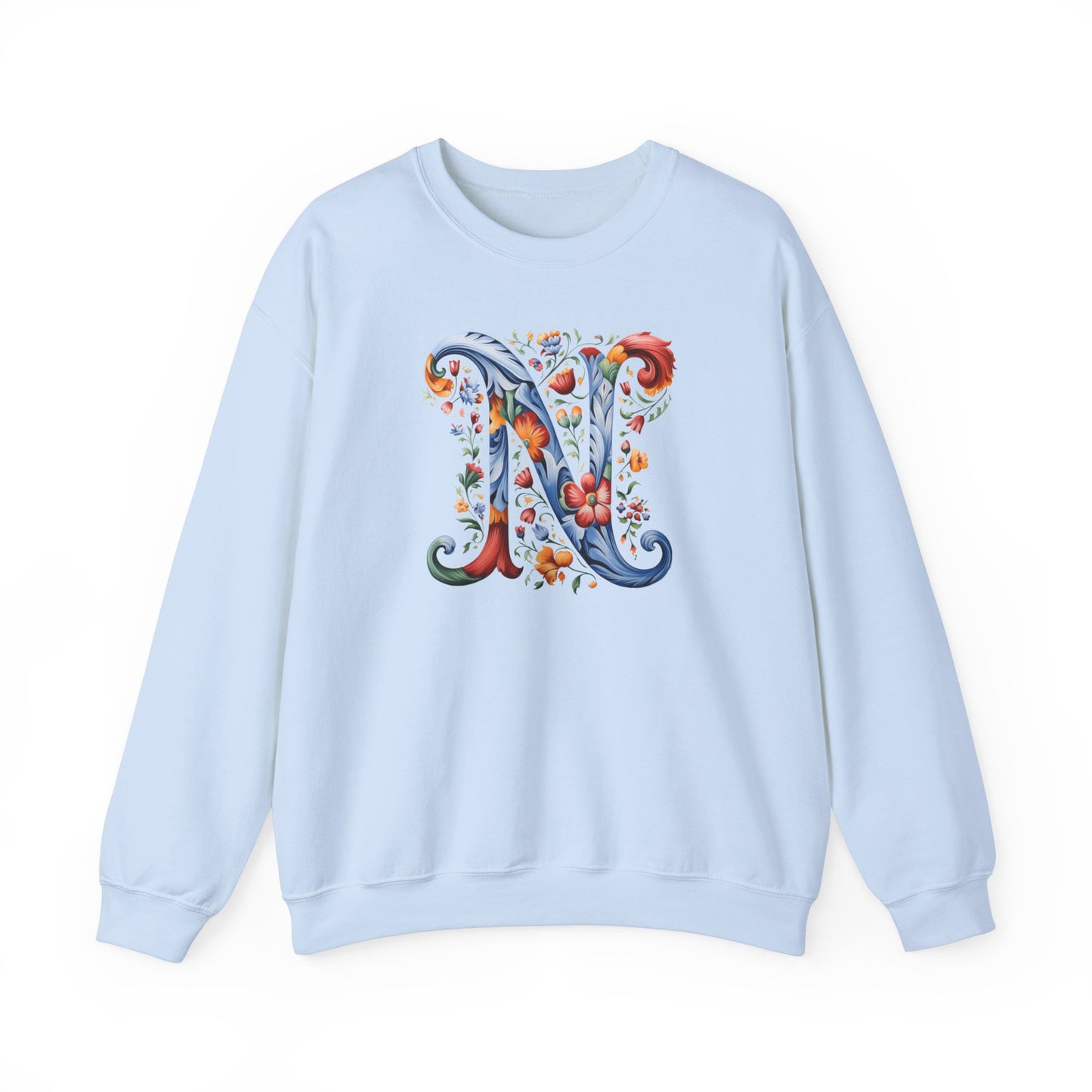 Monogram N Sweatshirt Norwegian Rosemaling Letter N Monogram Sweatshirt