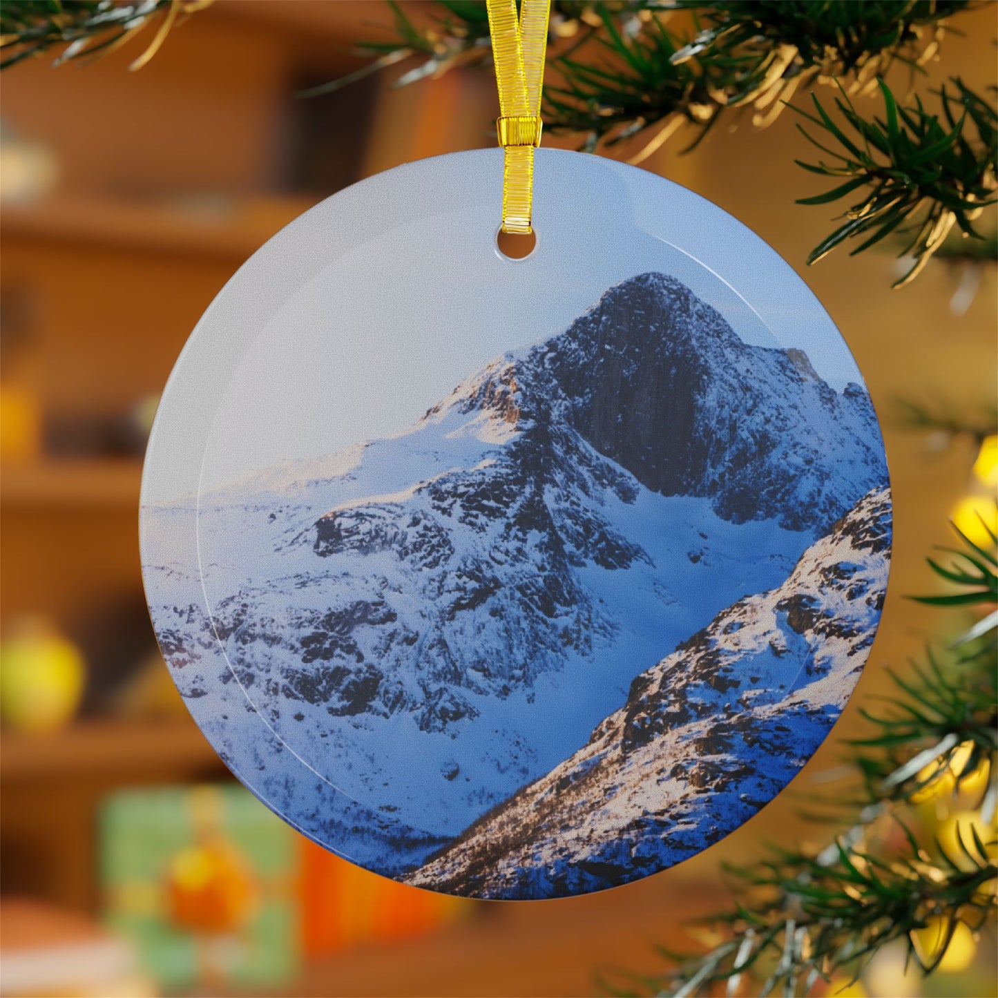 Snowy Mountain Glass Ornament Elegant Christmas Decoration, Scenic Holiday Gift, Nordic Holiday Decor