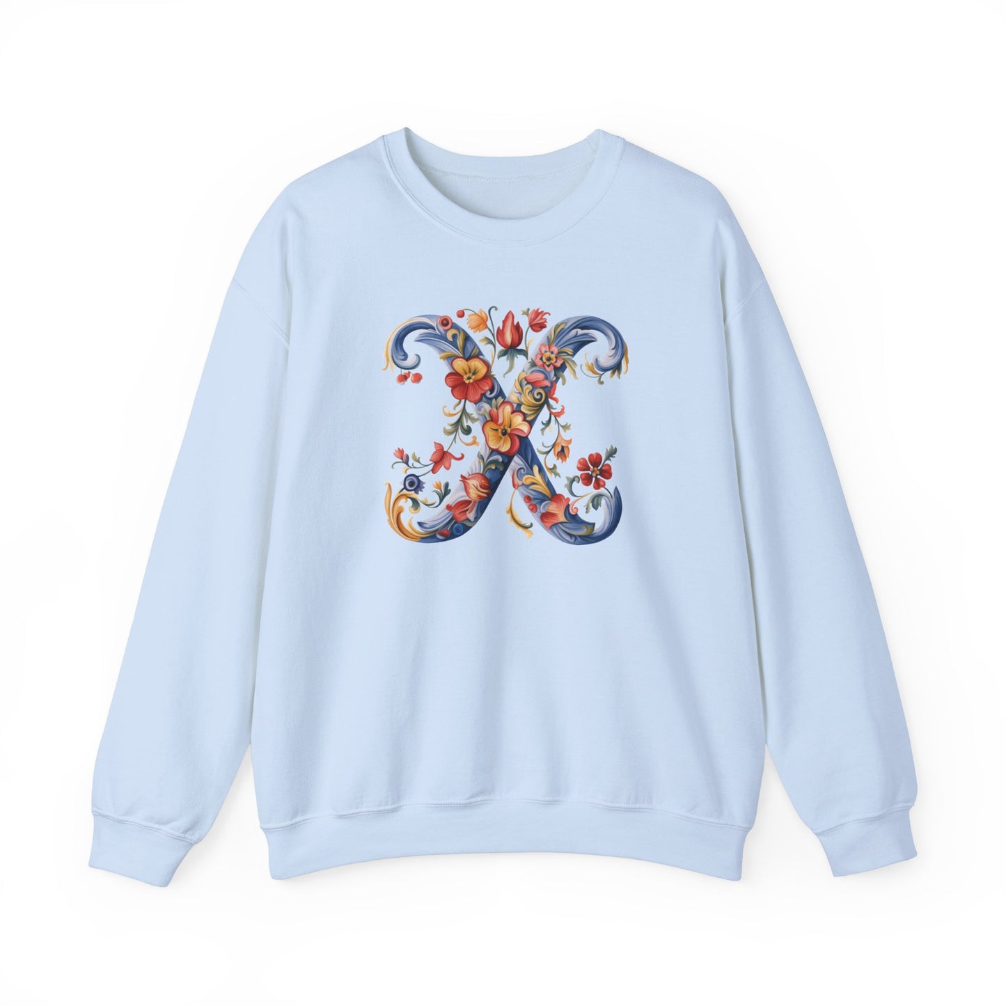 Monogram X Sweatshirt Norwegian Rosemaling Letter X Monogram Sweatshirt