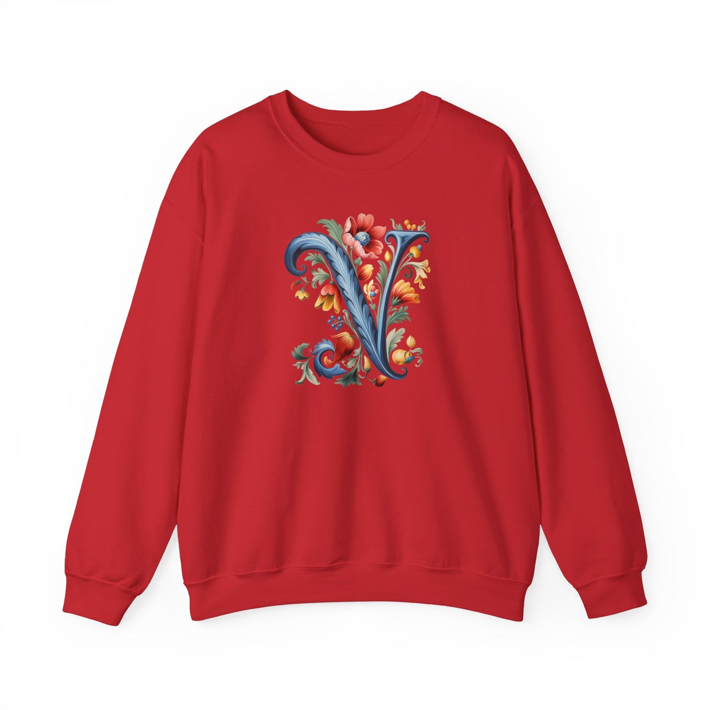 Monogram V Sweatshirt Norwegian Rosemaling Letter V Monogram Sweatshirt