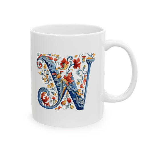 W Norwegian Rosemaling Mug Norway Alphabet Coffee Mug 11oz