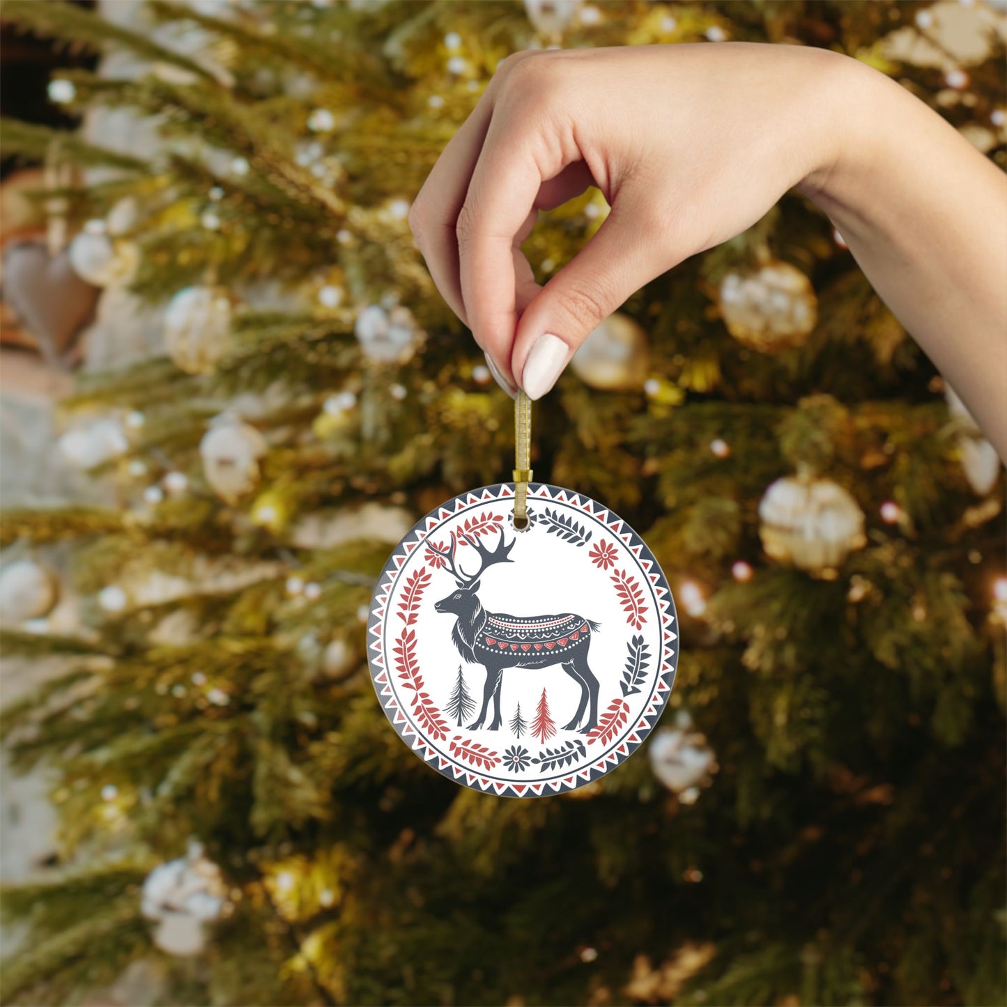 Norwegian Glass Christmas Ornament Nordic Reindeer Design, Beveled Glass, Elegant Holiday Decor Gift