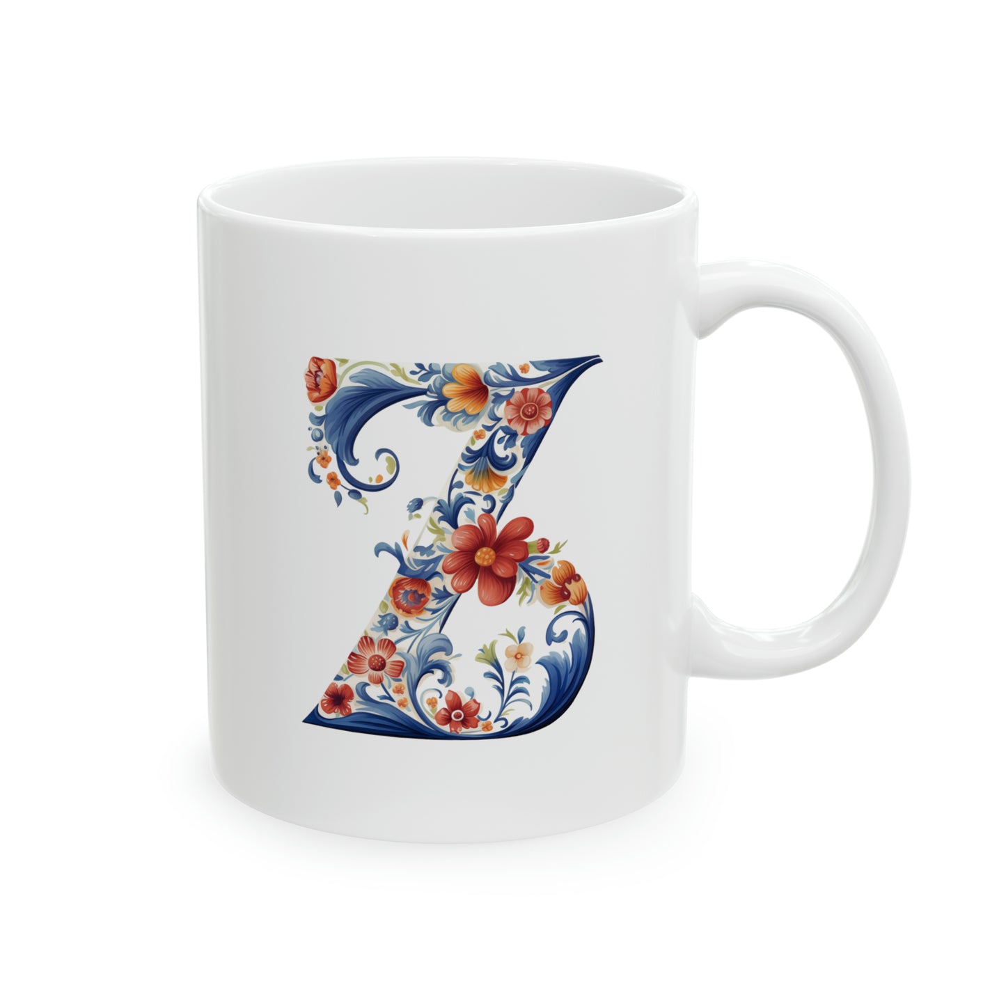 Z Norwegian Rosemaling Mug Norway Alphabet Coffee Mug 11oz