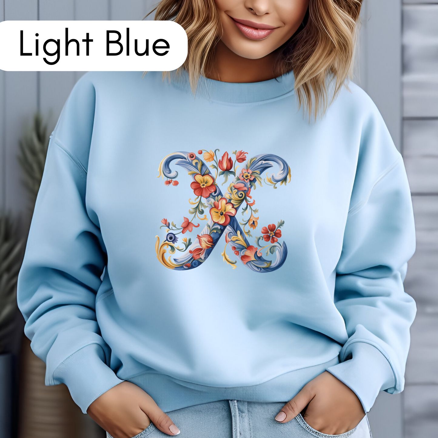 Monogram X Sweatshirt Norwegian Rosemaling Letter X Monogram Sweatshirt