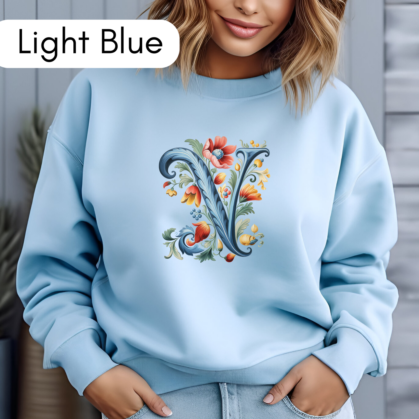 Monogram V Sweatshirt Norwegian Rosemaling Letter V Monogram Sweatshirt