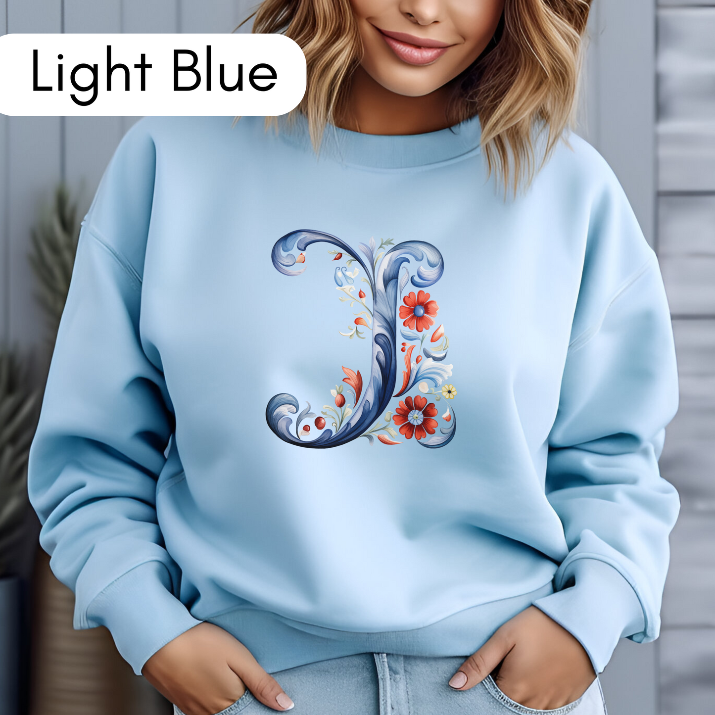 Monogram J Sweatshirt Norwegian Rosemaling Letter J Monogram Sweatshirt