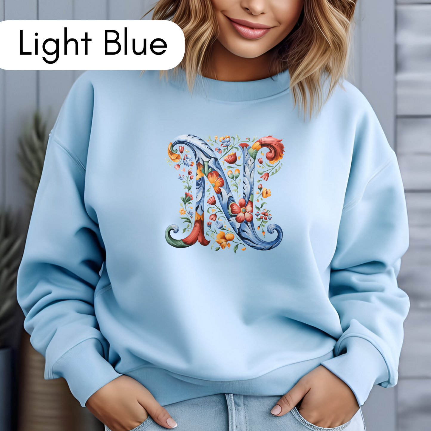 Monogram N Sweatshirt Norwegian Rosemaling Letter N Monogram Sweatshirt