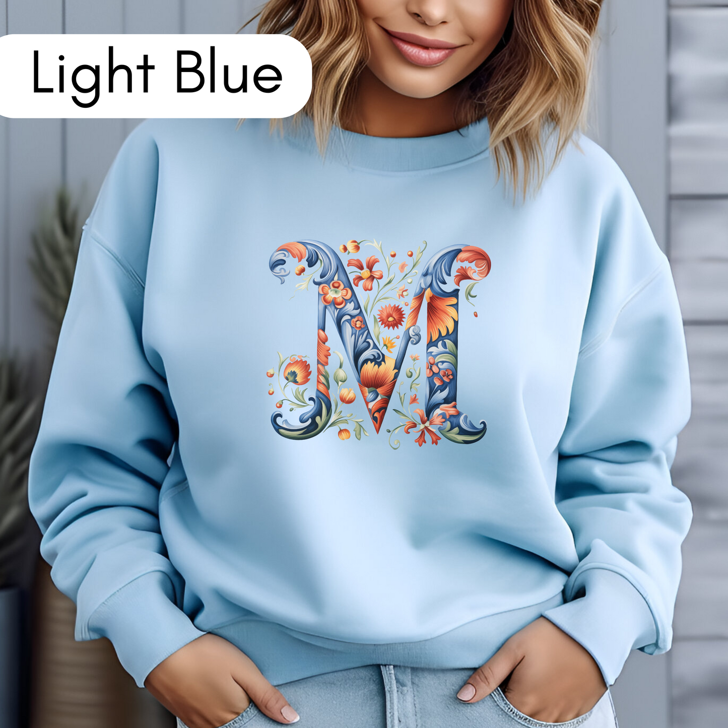 Monogram M Sweatshirt Norwegian Rosemaling Letter M Monogram Sweatshirt