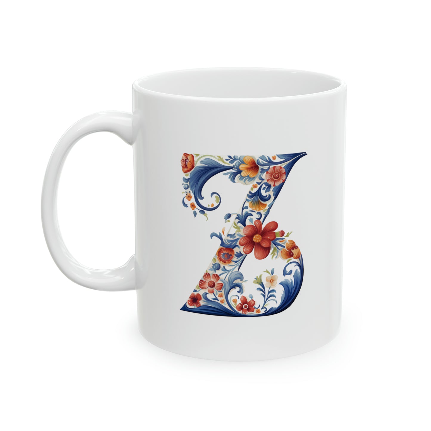 Z Norwegian Rosemaling Mug Norway Alphabet Coffee Mug 11oz